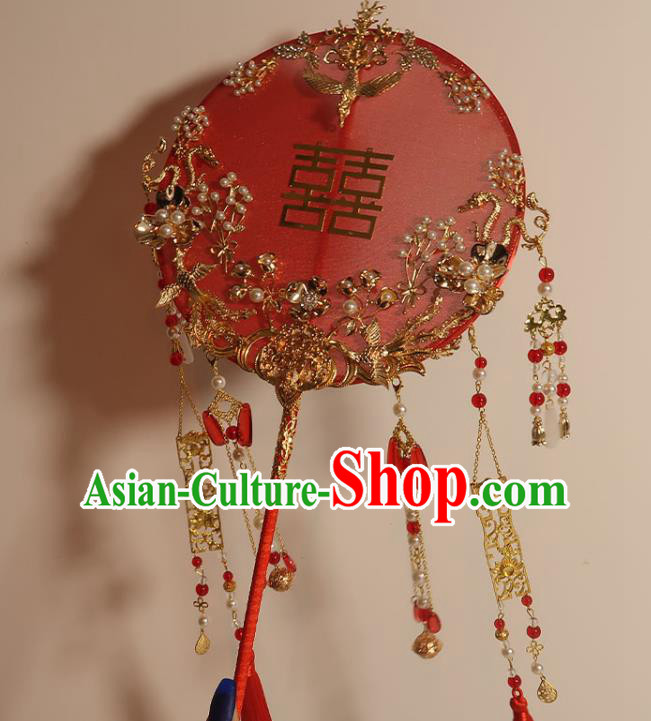 China Handmade Bride Palace Fan Classical Dance Circular Fan Traditional Wedding Red Silk Fan China Handmade Bride Palace Fan Classical Dance Circular Fan Traditional Wedding Red Silk Fan