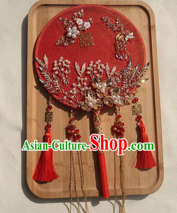 China Handmade Bride Palace Fan Traditional Wedding Circular Fan Classical Dance Red Silk Fan China Handmade Bride Palace Fan Traditional Wedding Circular Fan Classical Dance Red Silk Fan
