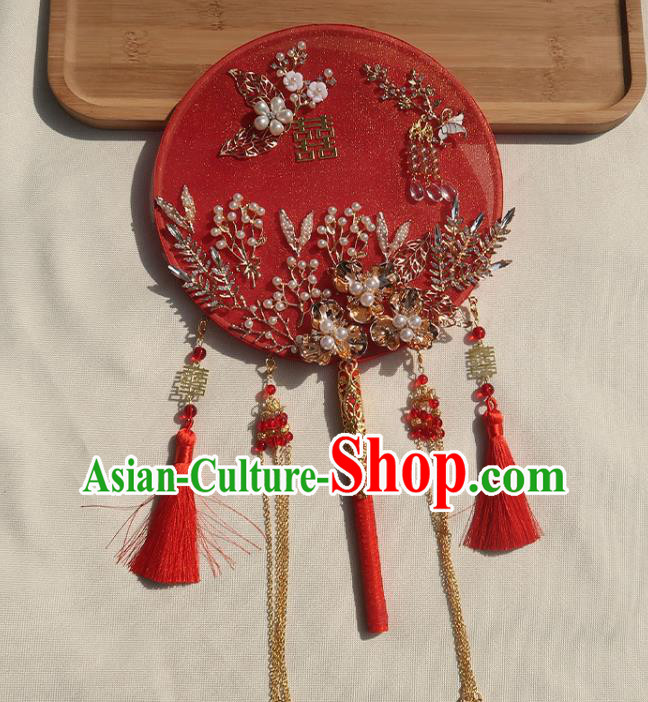 China Handmade Bride Palace Fan Traditional Wedding Circular Fan Classical Dance Red Silk Fan China Handmade Bride Palace Fan Traditional Wedding Circular Fan Classical Dance Red Silk Fan