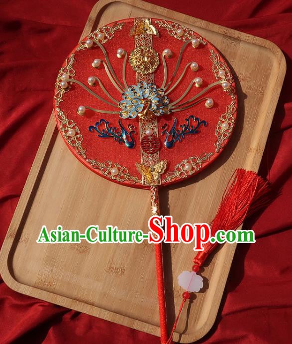 China Handmade Bride Palace Fan Classical Dance Cloisonne Peacock Fan Traditional Wedding Circular Fan China Handmade Bride Palace Fan Classical Dance Cloisonne Peacock Fan Traditional Wedding Circular Fan