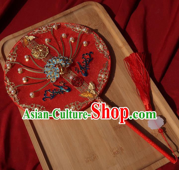 China Handmade Bride Palace Fan Classical Dance Cloisonne Peacock Fan Traditional Wedding Circular Fan China Handmade Bride Palace Fan Classical Dance Cloisonne Peacock Fan Traditional Wedding Circular Fan