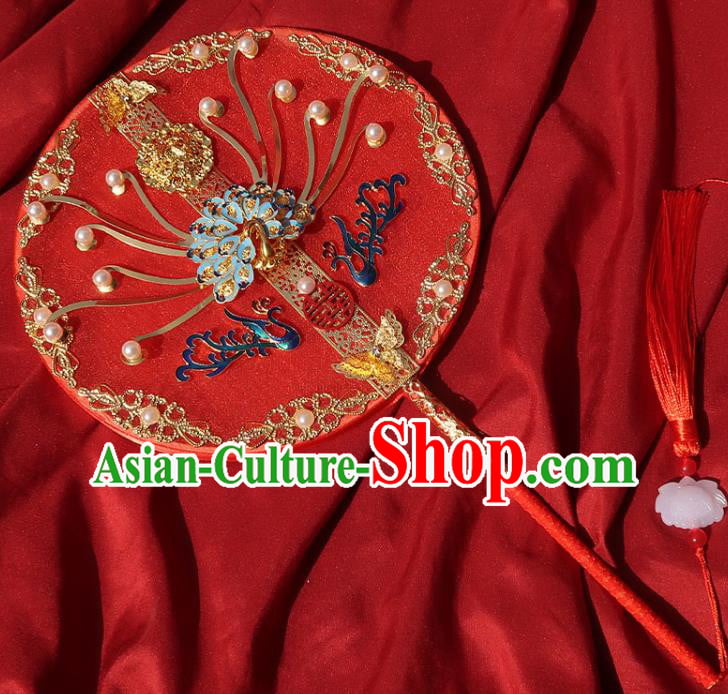 China Handmade Bride Palace Fan Classical Dance Cloisonne Peacock Fan Traditional Wedding Circular Fan China Handmade Bride Palace Fan Classical Dance Cloisonne Peacock Fan Traditional Wedding Circular Fan