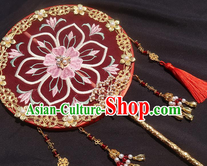 China Traditional Tang Dynasty Hanfu Circular Fan Classical Wedding Fan Handmade Embroidered Palace Fan China Traditional Tang Dynasty Hanfu Circular Fan Classical Wedding Fan Handmade Embroidered Palace Fan