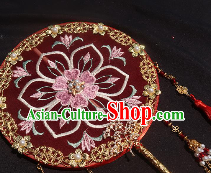 China Traditional Tang Dynasty Hanfu Circular Fan Classical Wedding Fan Handmade Embroidered Palace Fan China Traditional Tang Dynasty Hanfu Circular Fan Classical Wedding Fan Handmade Embroidered Palace Fan