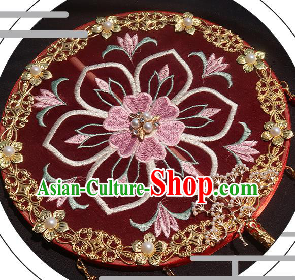 China Traditional Tang Dynasty Hanfu Circular Fan Classical Wedding Fan Handmade Embroidered Palace Fan China Traditional Tang Dynasty Hanfu Circular Fan Classical Wedding Fan Handmade Embroidered Palace Fan