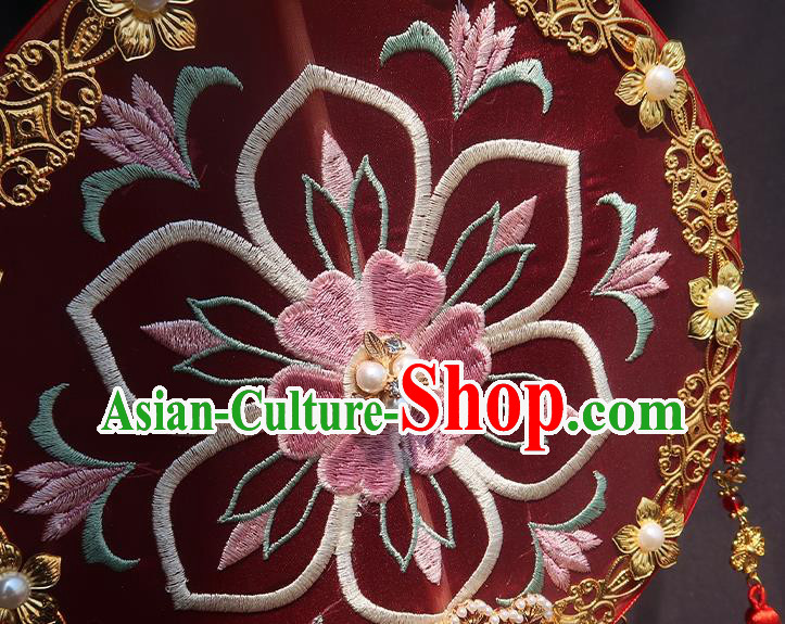 China Traditional Tang Dynasty Hanfu Circular Fan Classical Wedding Fan Handmade Embroidered Palace Fan China Traditional Tang Dynasty Hanfu Circular Fan Classical Wedding Fan Handmade Embroidered Palace Fan