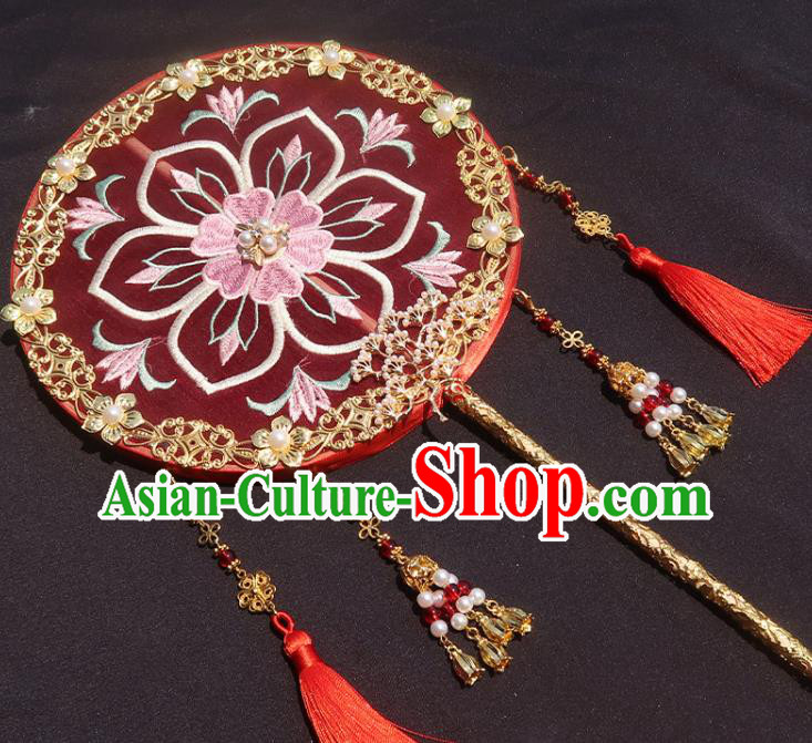 China Traditional Tang Dynasty Hanfu Circular Fan Classical Wedding Fan Handmade Embroidered Palace Fan China Traditional Tang Dynasty Hanfu Circular Fan Classical Wedding Fan Handmade Embroidered Palace Fan