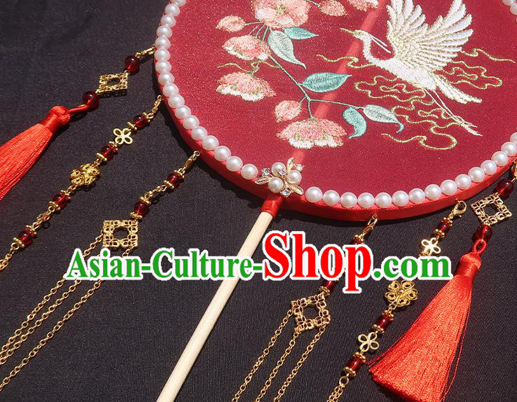 China Traditional Hanfu Embroidered Circular Fan Classical Wedding Fan Handmade Golden Tassel Palace Fan China Traditional Hanfu Embroidered Circular Fan Classical Wedding Fan Handmade Golden Tassel Palace Fan