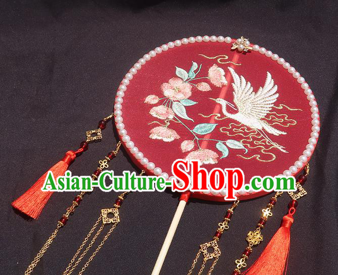 China Traditional Hanfu Embroidered Circular Fan Classical Wedding Fan Handmade Golden Tassel Palace Fan China Traditional Hanfu Embroidered Circular Fan Classical Wedding Fan Handmade Golden Tassel Palace Fan