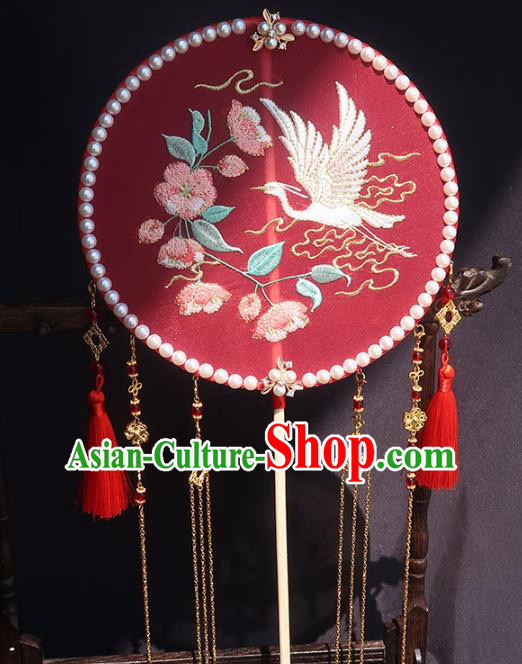 China Traditional Hanfu Embroidered Circular Fan Classical Wedding Fan Handmade Golden Tassel Palace Fan China Traditional Hanfu Embroidered Circular Fan Classical Wedding Fan Handmade Golden Tassel Palace Fan