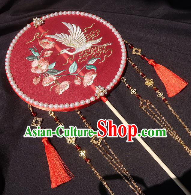 China Traditional Hanfu Embroidered Circular Fan Classical Wedding Fan Handmade Golden Tassel Palace Fan China Traditional Hanfu Embroidered Circular Fan Classical Wedding Fan Handmade Golden Tassel Palace Fan