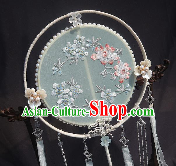 China Classical Wedding Fan Handmade Ribbon Tassel Palace Fan Traditional Hanfu Embroidered Circular Fan China Classical Wedding Fan Handmade Ribbon Tassel Palace Fan Traditional Hanfu Embroidered Circular Fan
