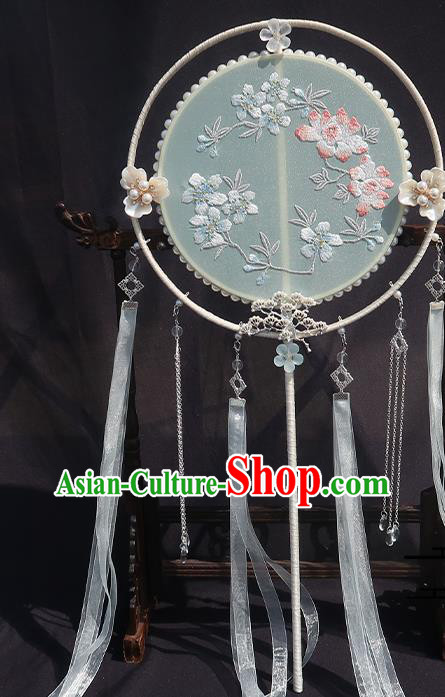 China Classical Wedding Fan Handmade Ribbon Tassel Palace Fan Traditional Hanfu Embroidered Circular Fan China Classical Wedding Fan Handmade Ribbon Tassel Palace Fan Traditional Hanfu Embroidered Circular Fan