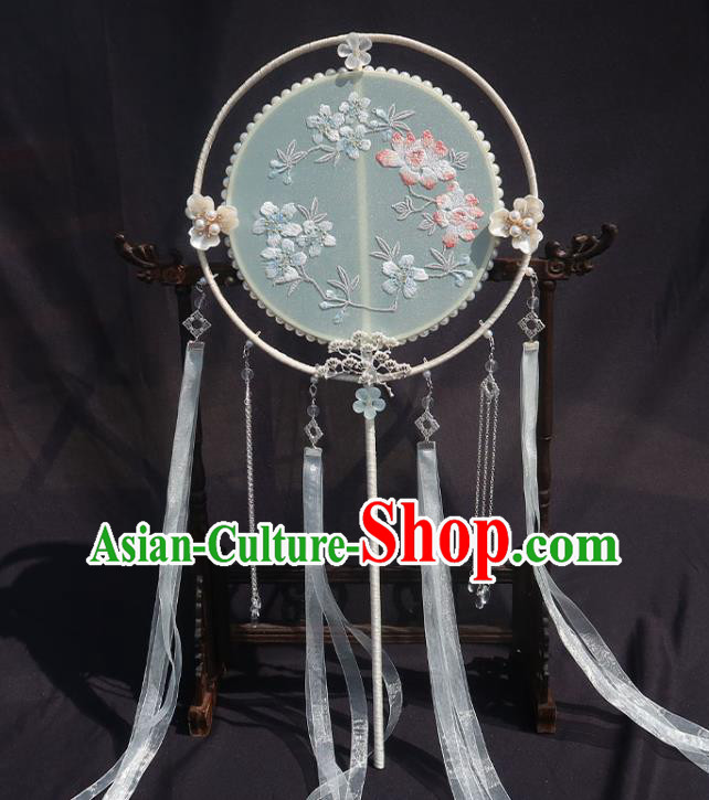 China Classical Wedding Fan Handmade Ribbon Tassel Palace Fan Traditional Hanfu Embroidered Circular Fan China Classical Wedding Fan Handmade Ribbon Tassel Palace Fan Traditional Hanfu Embroidered Circular Fan