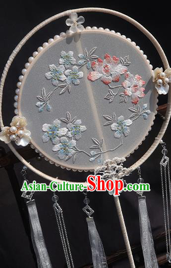 China Handmade Ribbon Tassel Palace Fan Traditional Hanfu Embroidered Circular Fan Classical Wedding Fan China Handmade Ribbon Tassel Palace Fan Traditional Hanfu Embroidered Circular Fan Classical Wedding Fan