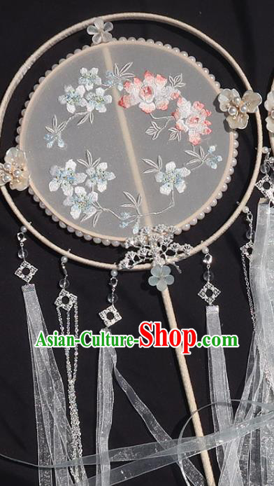 China Handmade Ribbon Tassel Palace Fan Traditional Hanfu Embroidered Circular Fan Classical Wedding Fan China Handmade Ribbon Tassel Palace Fan Traditional Hanfu Embroidered Circular Fan Classical Wedding Fan