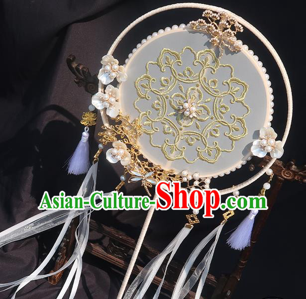 China Classical Wedding White Silk Fan Traditional Hanfu Fan Handmade Embroidered Palace Fan China Classical Wedding White Silk Fan Traditional Hanfu Fan Handmade Embroidered Palace Fan