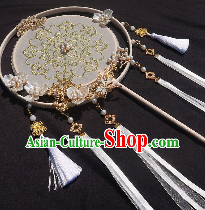 China Classical Wedding White Silk Fan Traditional Hanfu Fan Handmade Embroidered Palace Fan China Classical Wedding White Silk Fan Traditional Hanfu Fan Handmade Embroidered Palace Fan