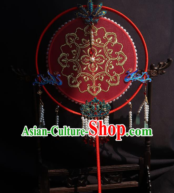 China Traditional Princess Hanfu Fan Handmade Embroidered Palace Fan Classical Wedding Red Silk Fan China Traditional Princess Hanfu Fan Handmade Embroidered Palace Fan Classical Wedding Red Silk Fan