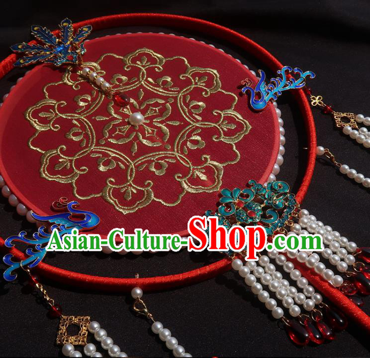 China Traditional Princess Hanfu Fan Handmade Embroidered Palace Fan Classical Wedding Red Silk Fan China Traditional Princess Hanfu Fan Handmade Embroidered Palace Fan Classical Wedding Red Silk Fan