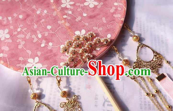 China Classical Wedding Circular Fan Traditional Princess Hanfu Fan Handmade Pink Silk Palace Fan China Classical Wedding Circular Fan Traditional Princess Hanfu Fan Handmade Pink Silk Palace Fan