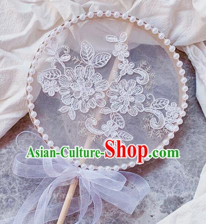 China Classical Lace Flowers Circular Fan Handmade Palace Fan Traditional Hanfu Silk Fan China Classical Lace Flowers Circular Fan Handmade Palace Fan Traditional Hanfu Silk Fan