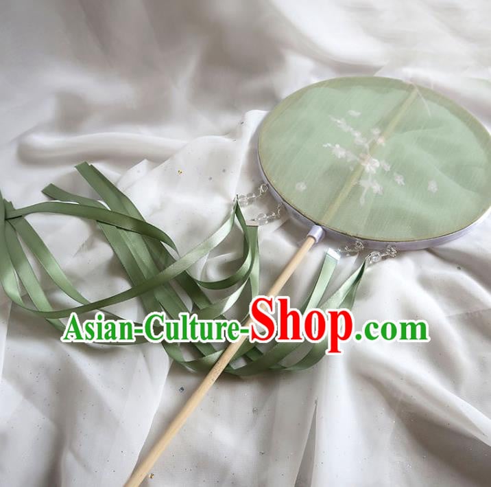 China Traditional Hanfu Light Green Circular Fan Handmade Printing Palace Fan Classical Princess Fan China Traditional Hanfu Light Green Circular Fan Handmade Printing Palace Fan Classical Princess Fan