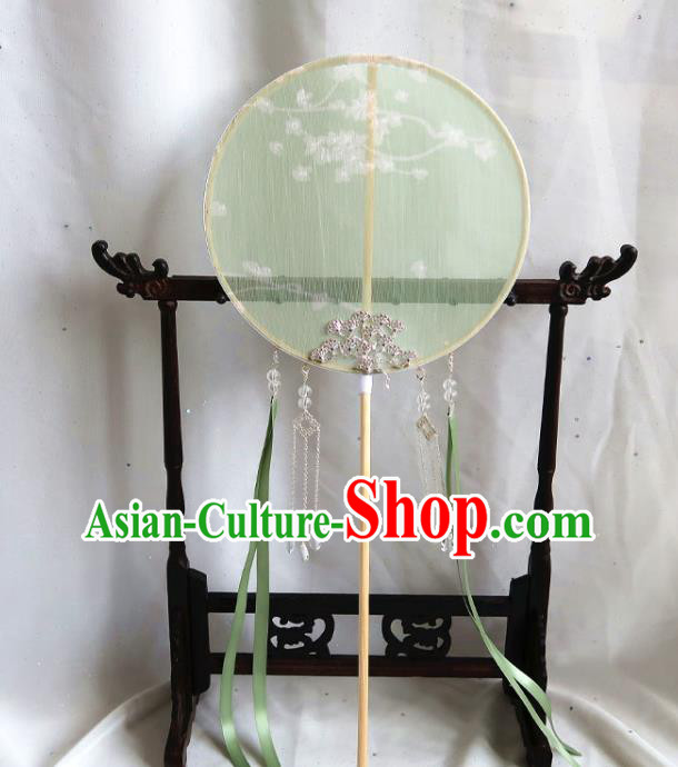 China Traditional Hanfu Light Green Circular Fan Handmade Printing Palace Fan Classical Princess Fan China Traditional Hanfu Light Green Circular Fan Handmade Printing Palace Fan Classical Princess Fan