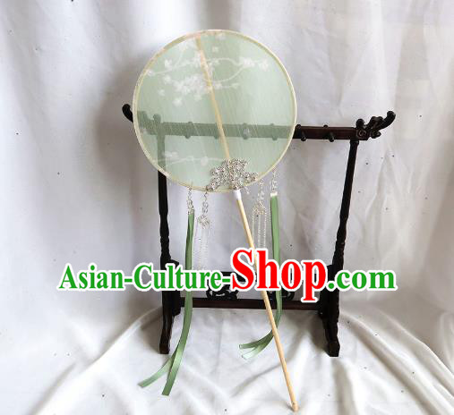 China Traditional Hanfu Light Green Circular Fan Handmade Printing Palace Fan Classical Princess Fan China Traditional Hanfu Light Green Circular Fan Handmade Printing Palace Fan Classical Princess Fan