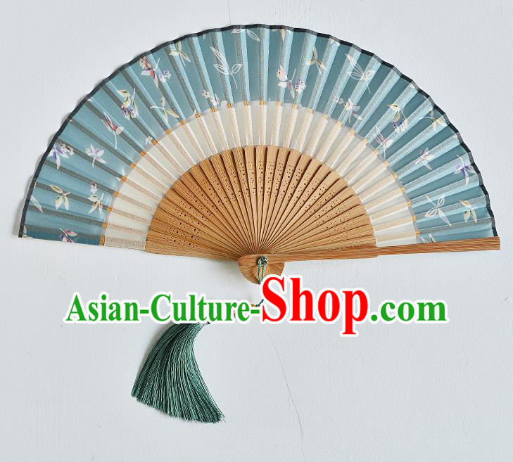 Handmade Chinese Folding Fan Accordion Fan Printing Blue Silk Fans Handmade Chinese Folding Fan Accordion Fan Printing Blue Silk Fans
