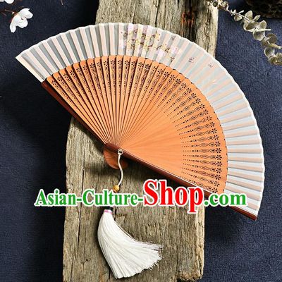 Handmade Chinese Accordion Fan Bamboo Fans Painting Pear Blossom Folding Fan