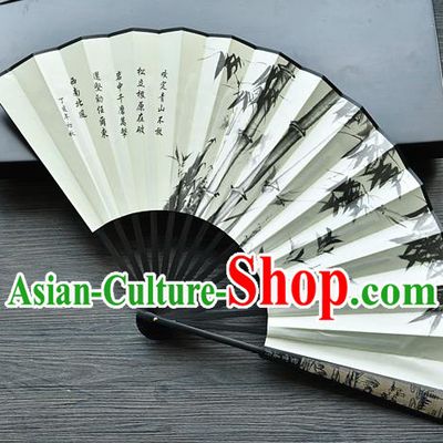 Handmade Chinese Ancient Swordsman Fan Ink Painting Bamboo Folding Fan Carving Accordion Fan