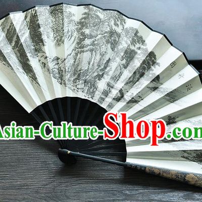 Handmade Chinese Ink Painting Folding Fan Silk Fan Carving Bamboo Fan Accordion