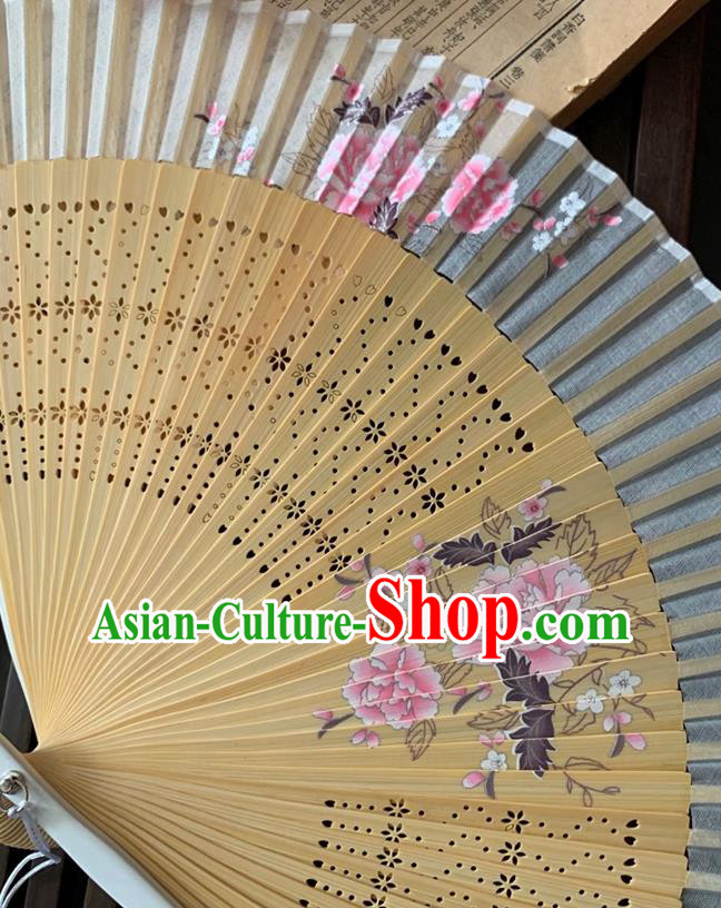Chinese Handmade Printing Peony Folding Fan Bamboo Fan Classical Dance Accordion Chinese Handmade Printing Peony Folding Fan Bamboo Fan Classical Dance Accordion