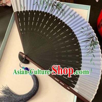 Chinese Printing Bamboo Leaf Folding Fan Handmade Hollowed Fan Classical Dance Silk Accordion