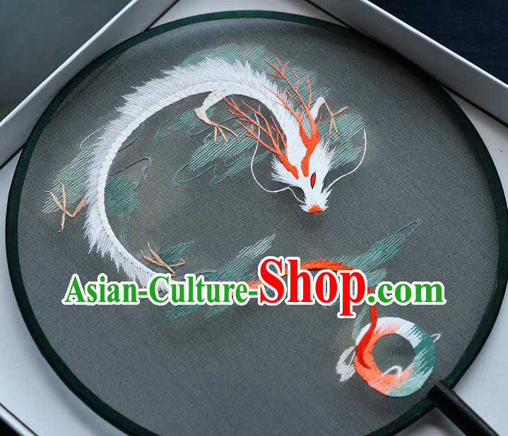 China Handmade Green Silk Fan Classical Dance Circular Fan Traditional Embroidered Dragon Palace Fan China Handmade Green Silk Fan Classical Dance Circular Fan Traditional Embroidered Dragon Palace Fan