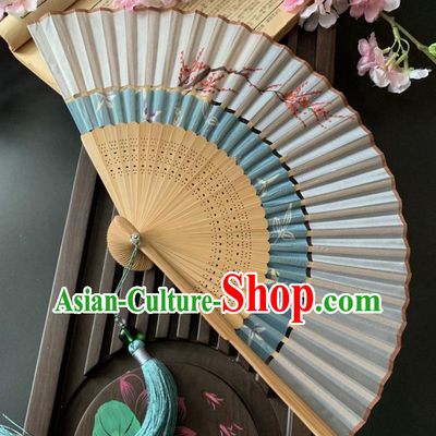 Japan Handmade Cloth Fan Classical Dance Accordion Printing Plum Blossom Folding Fan
