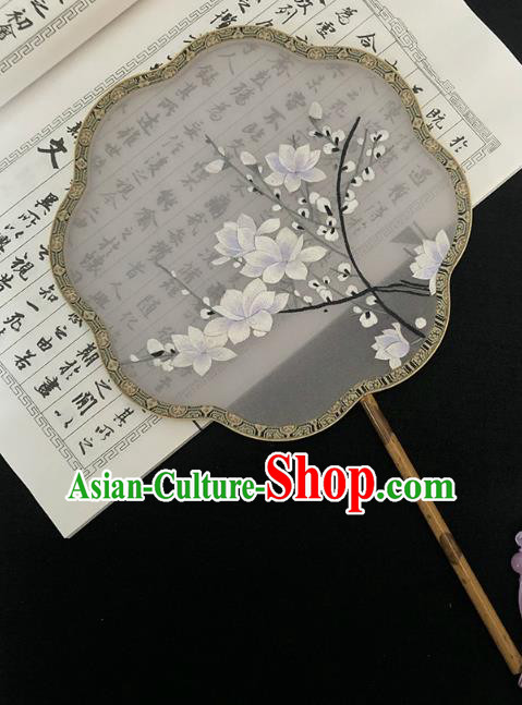 China Handmade Embroidered Mangnolia Palace Fan Traditional Hanfu Fan Silk Fan Classical Dance Fan China Handmade Embroidered Mangnolia Palace Fan Traditional Hanfu Fan Silk Fan Classical Dance Fan