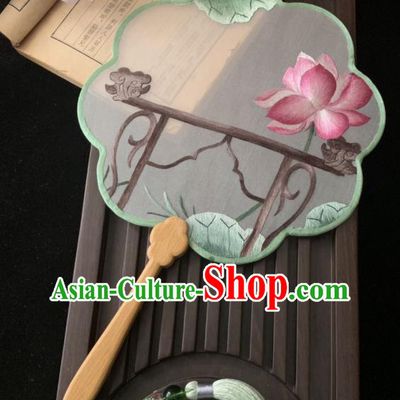 China Classical Embroidered Lotus Fan Traditional Hanfu Silk Fan Handmade Palace Fan