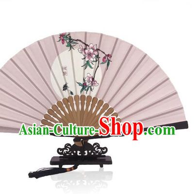 Handmade the Waking of Insects Accordion Chinese Classical Dance Pink Silk Fan Printing Twenty Four Solar Terms Folding Fan
