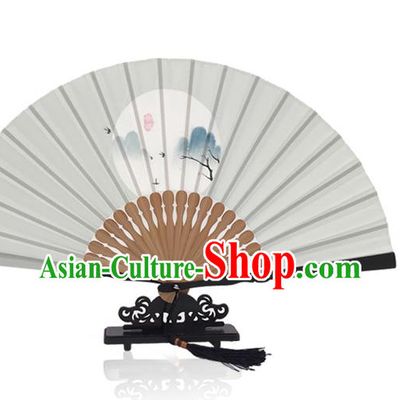 Handmade Grain Rain Accordion Chinese Printing Twenty Four Solar Terms Folding Fan Classical Dance Grey Silk Fan