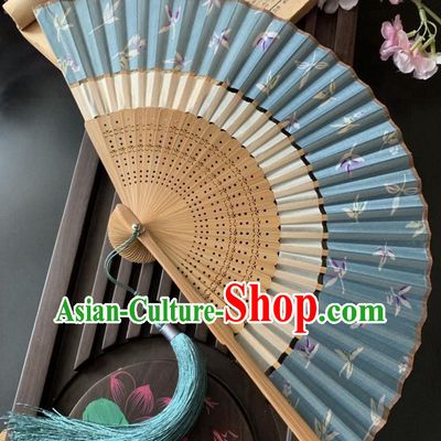 Japan Handmade Bamboo Fan Classical Dance Accordion Printing Paper Cranes Folding Fan