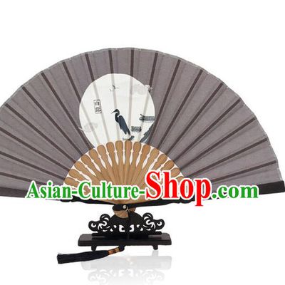 Chinese Brown Silk Fan Printing Twenty Four Solar Terms Folding Fan Handmade White Dew Accordion