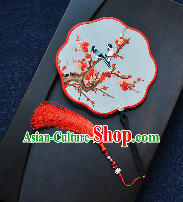 China Classical Dance Fan Traditional Embroidered Red Plum Blossom Palace Fan Handmade Silk Fan China Classical Dance Fan Traditional Embroidered Red Plum Blossom Palace Fan Handmade Silk Fan