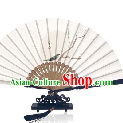 Chinese Classical Dance Silk Fan Printing Twenty Four Solar Terms Folding Fan Handmade the Winter Solstice Accordion
