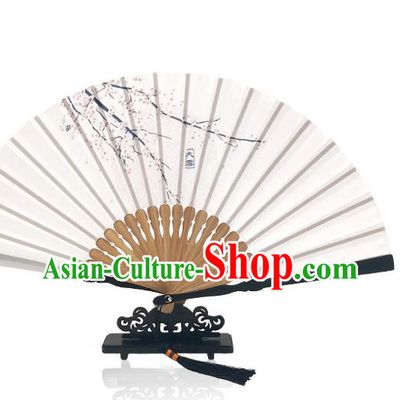 Chinese Classical Dance Plum Blossom Silk Fan Printing Twenty Four Solar Terms Folding Fan Handmade Great Snow Accordion
