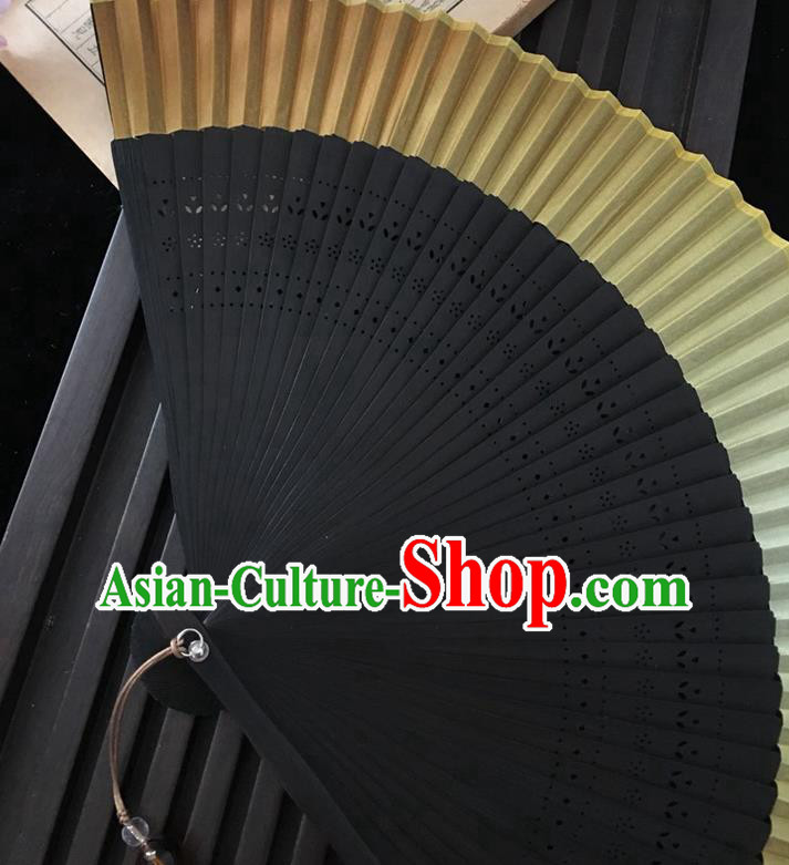 Chinese Black Bamboo Fan Handmade Accordion Golden Silk Folding Fan Chinese Black Bamboo Fan Handmade Accordion Golden Silk Folding Fan