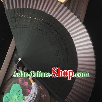 Chinese Classical Brown Silk Folding Fan Handmade Dance Accordion Bamboo Fan
