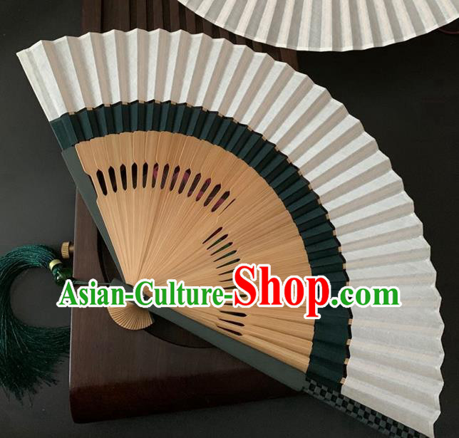 Chinese Classical Flax Folding Fan Handmade Dance Accordion Atrovirens Bamboo Fan Chinese Classical Flax Folding Fan Handmade Dance Accordion Atrovirens Bamboo Fan