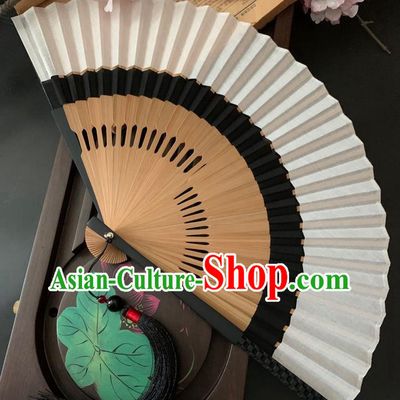 Chinese Handmade Dance Accordion Bamboo Fan Classical Black Flax Folding Fan